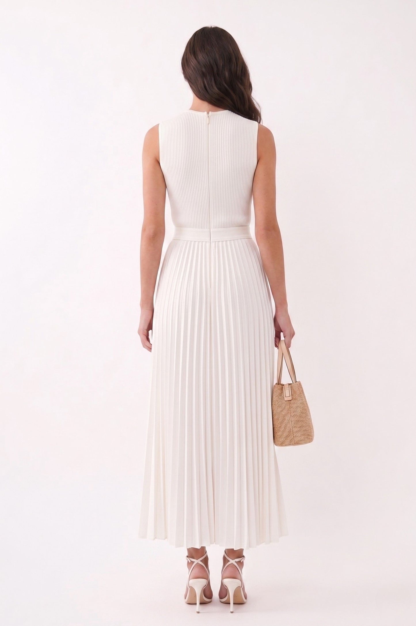 Robe Longue "Escale Parisienne" – Maille Nervurée & Jupe Plissée