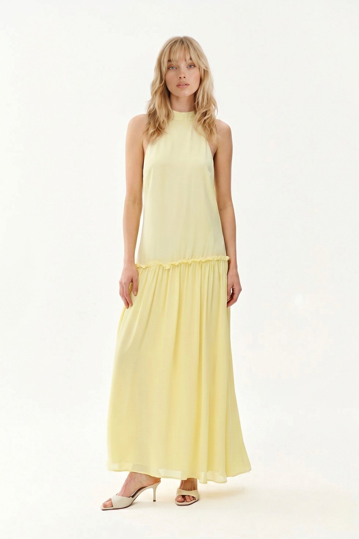 Robe Maxi Halter "Douceur Solaire" – Jaune Pastel