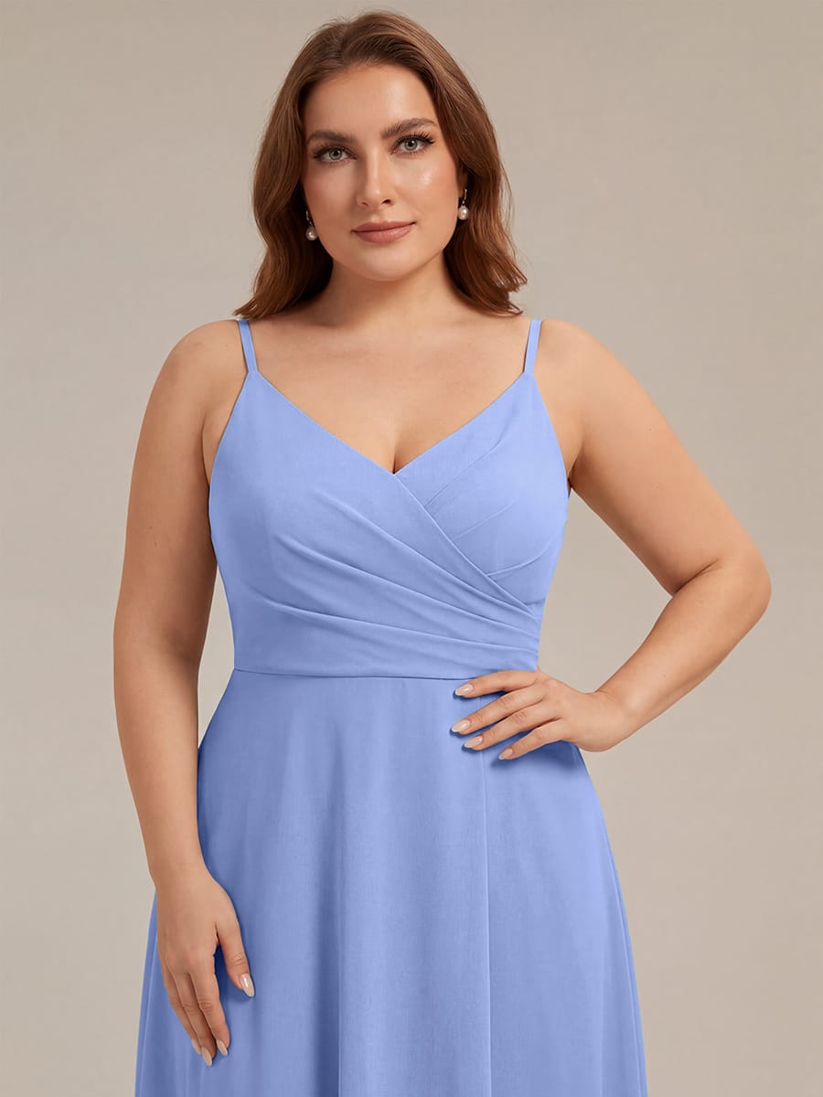 ever RENÉ|Spaghetti Strap Pleated V-Neck High Slit Bridesmaid Dress