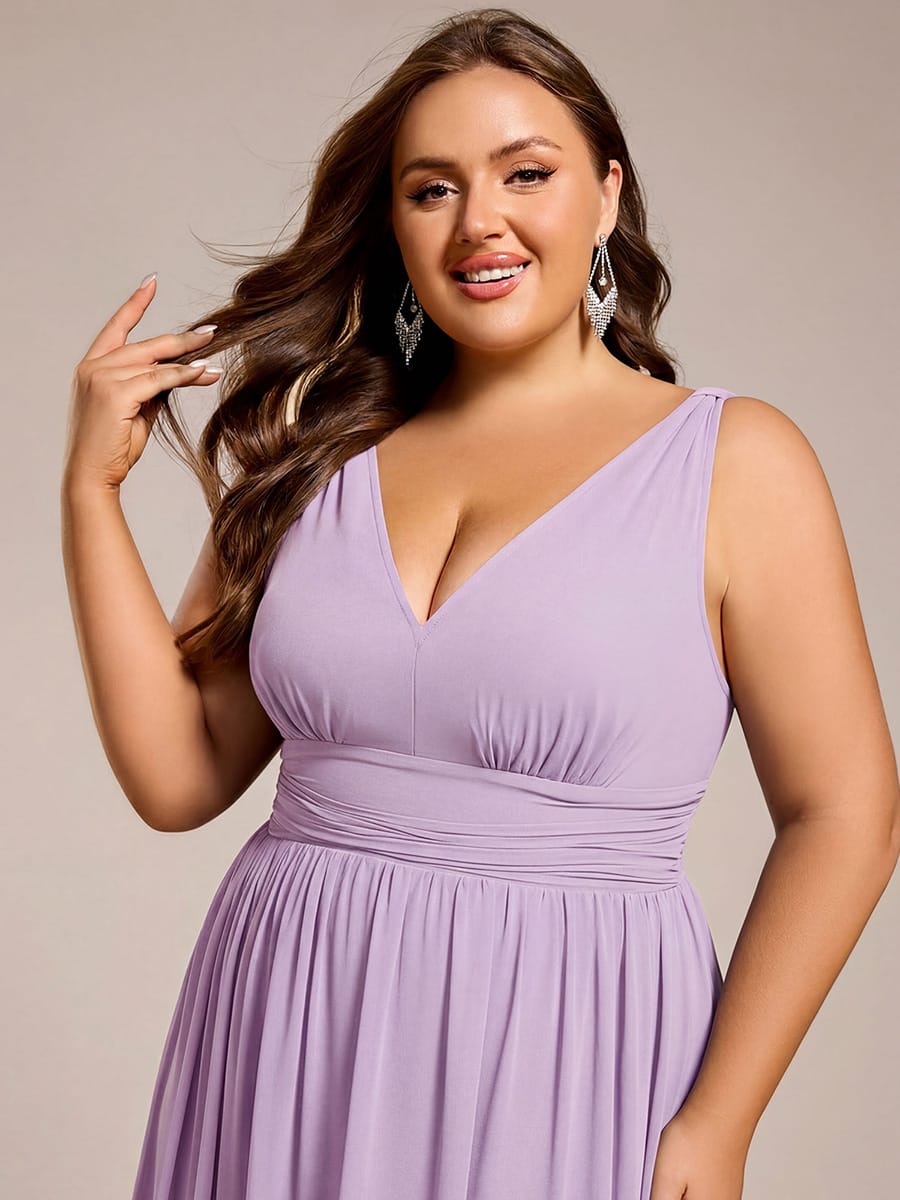 ever HUSH|V Neck Sleeveless Pleated Chiffon Evening Dress