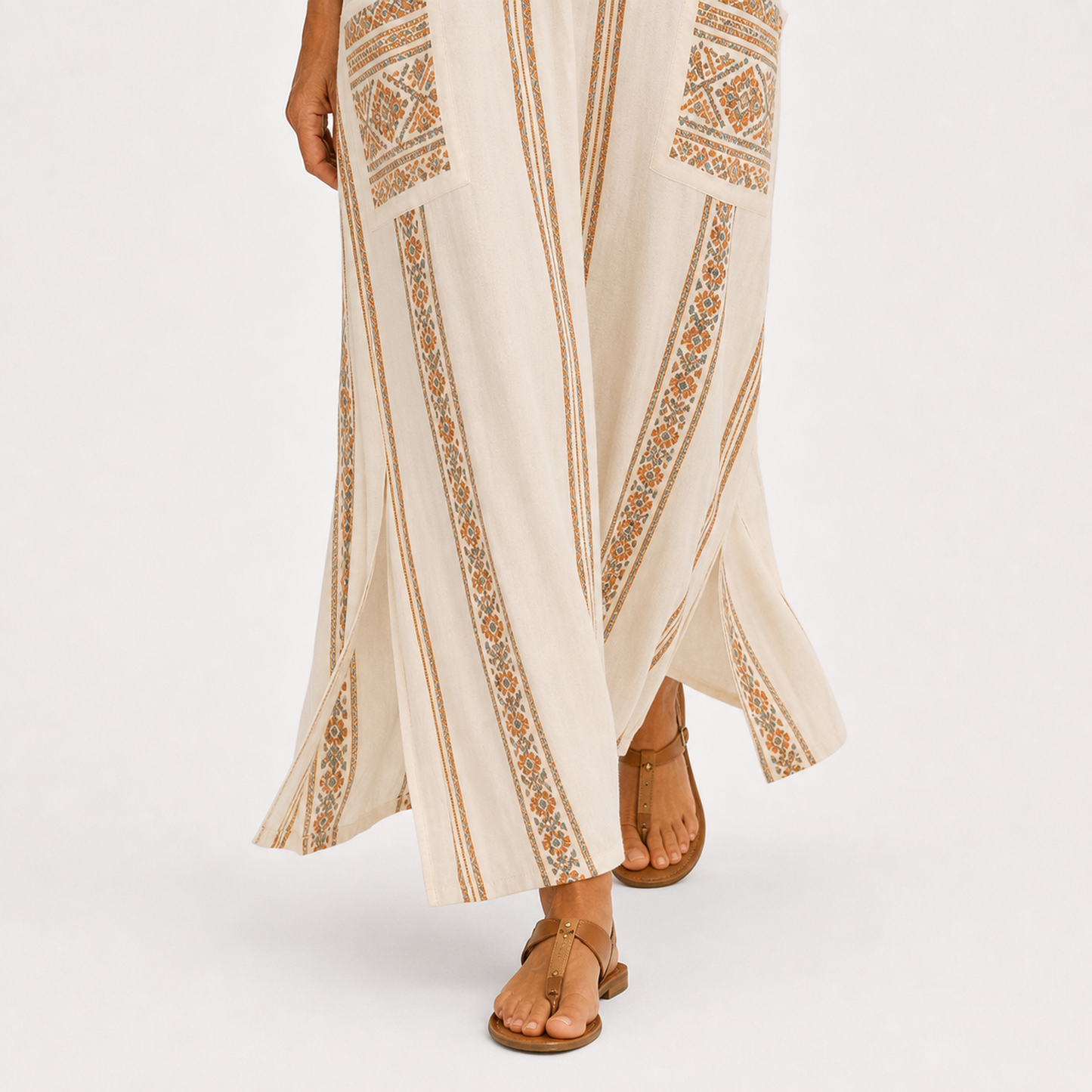 Maya | Caftan Beige à Imprimé Ethnique
