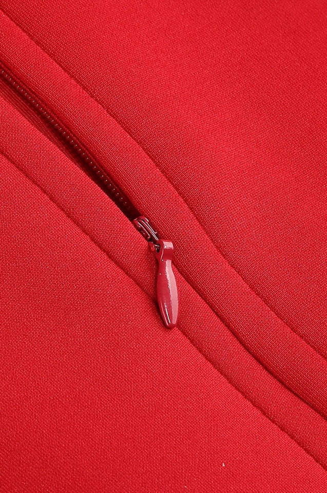 Robe Mini Évasée Rouge Appliquée