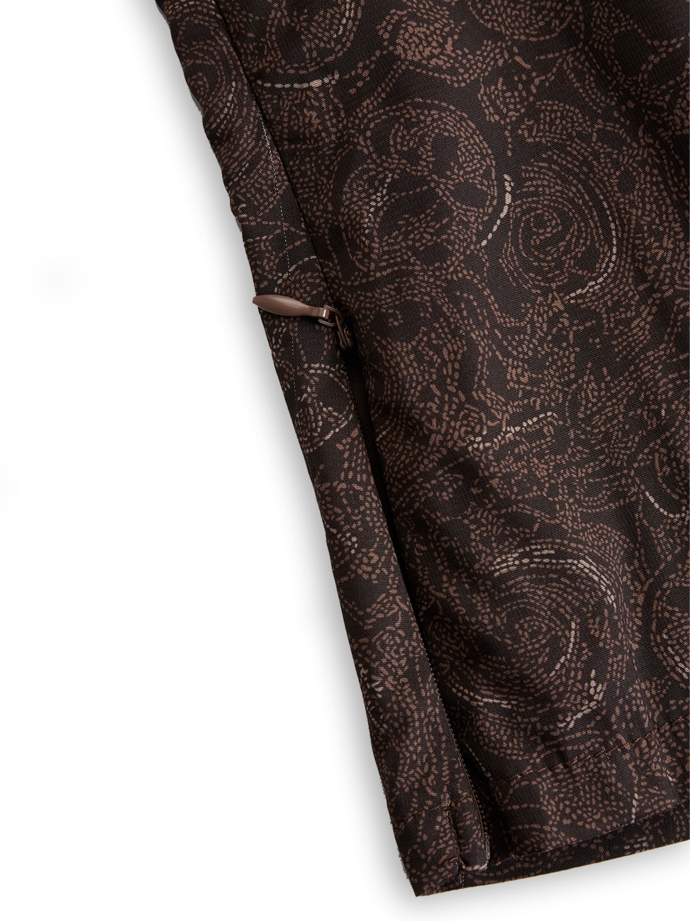 Elegant V-neck Lace Print Mocha Brown Long-sleeved Shirt
