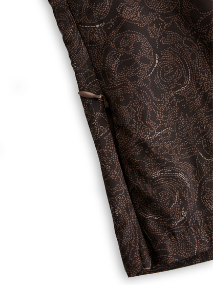 Elegant V-neck Lace Print Mocha Brown Long-sleeved Shirt