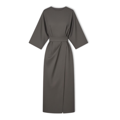 Robe longue femme à manches chauve-souris et taille marquée silhouette fluide