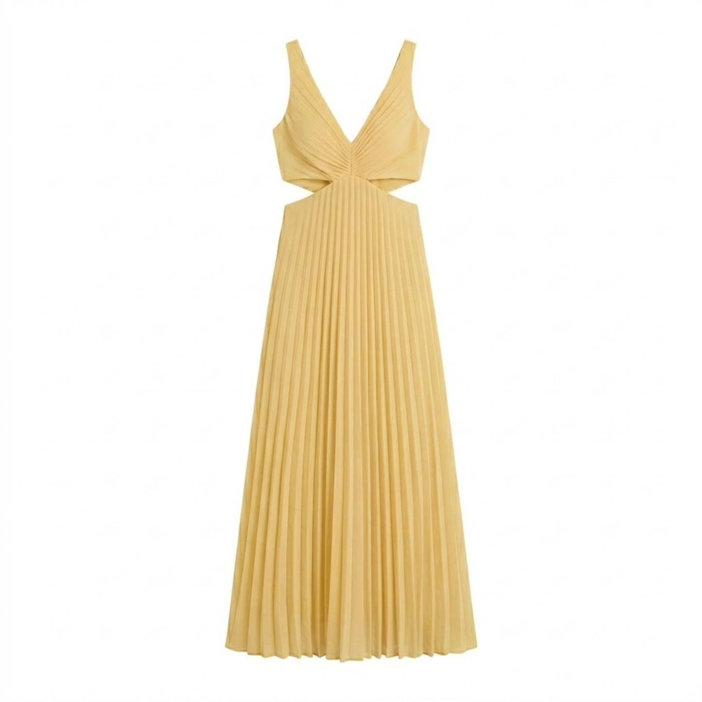 Robe Longue Plissée à Col en V avec Découpes Latérales et Dos Nu
