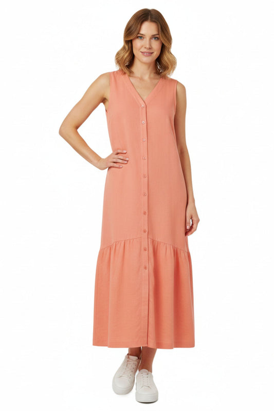 Robe midi pour femmes en coton et lin, sans manches, col en V, coupe évasée A avec poches