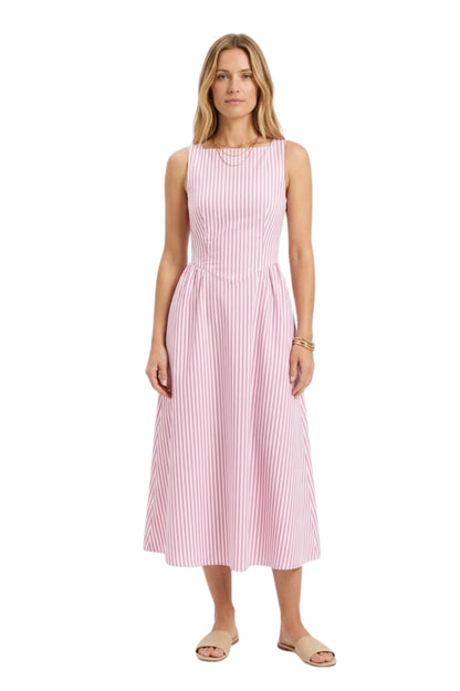 Robe Longue à Rayures Verticales sans Manches avec Col Haut pour Femmes