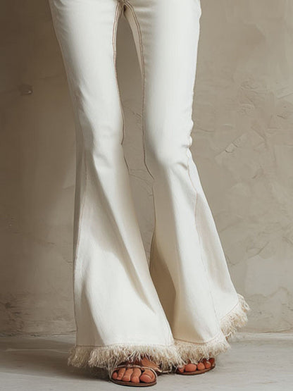 White Frayed-hem Flared Jeans