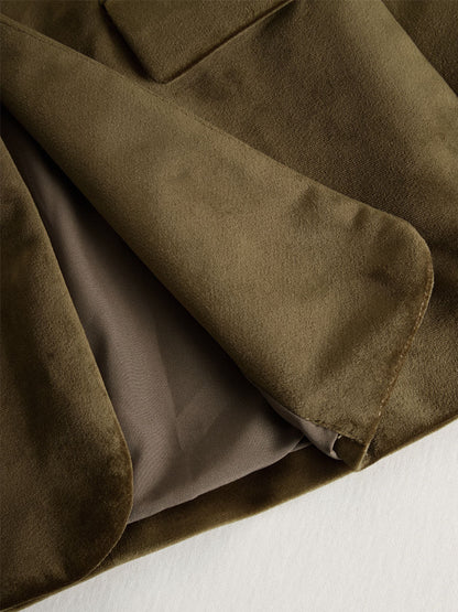 Solid Color Lapel Ruffled Single-breasted Velvet Blazer