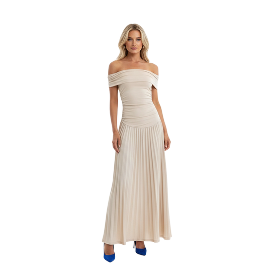 Robe Longue Plissée à Épaules Dénudées et Dos Nu pour Femme