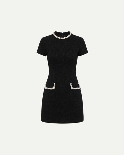 Colette | Sukienka Mini z Ozdobnymi Kryształami w Stylu Tweedowym
