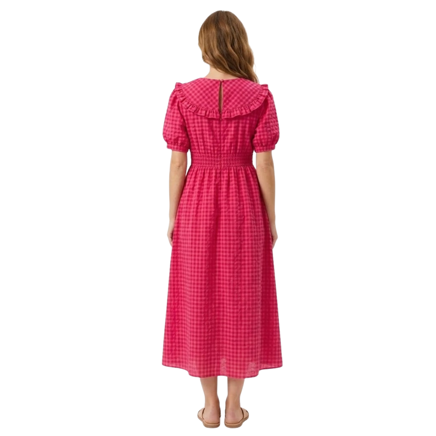 Robe Longue à Carreaux avec Col Claudine et Manches Bouffantes pour Femmes