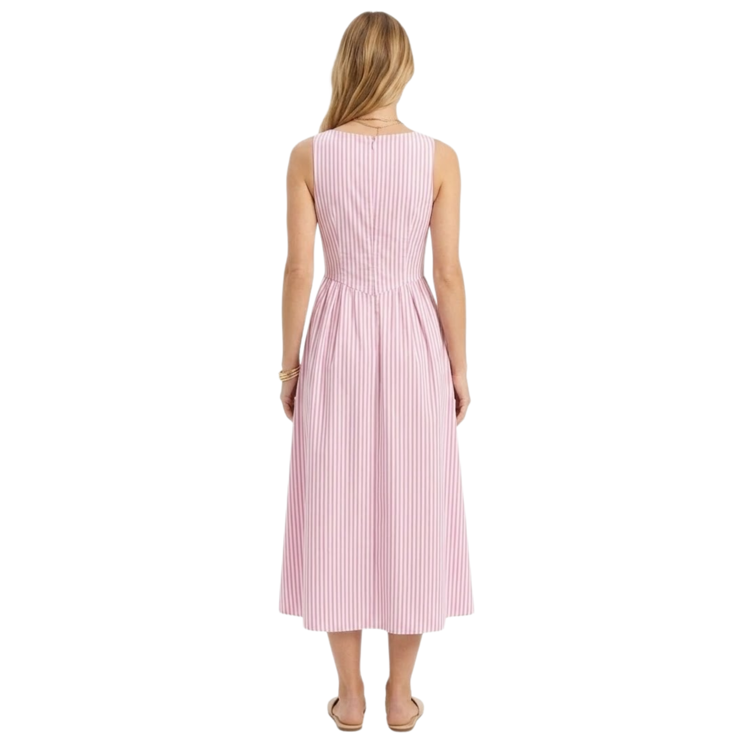 Robe Longue à Rayures Verticales sans Manches avec Col Haut pour Femmes