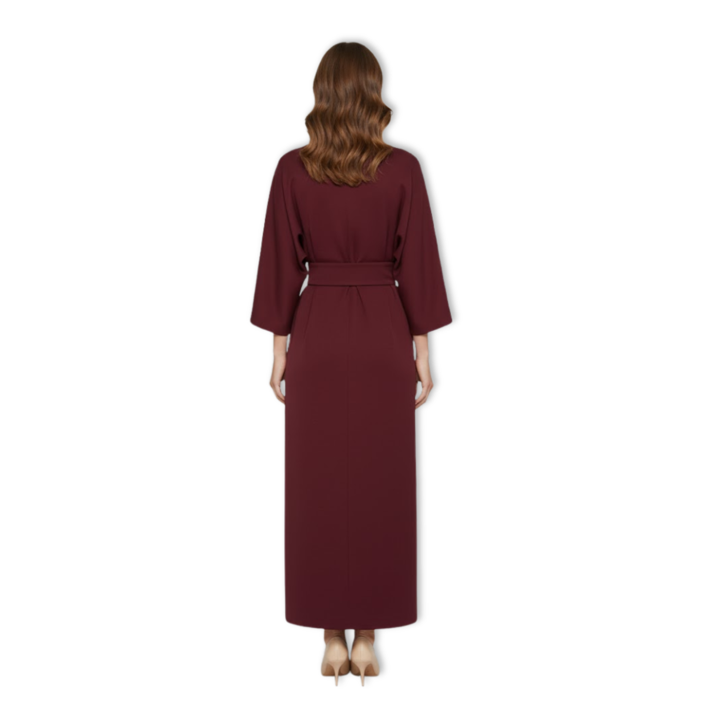 Robe longue femme à manches chauve-souris et taille marquée silhouette fluide