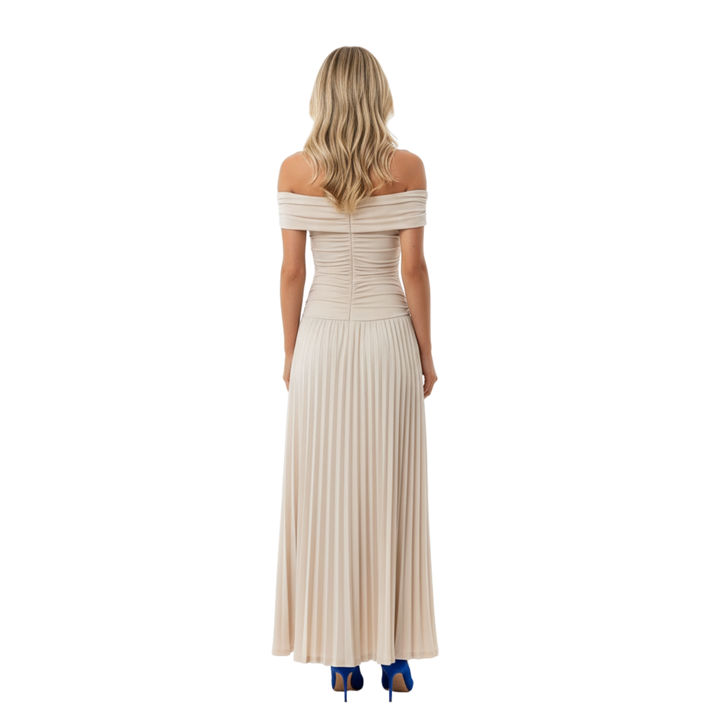 Robe Longue Plissée à Épaules Dénudées et Dos Nu pour Femme
