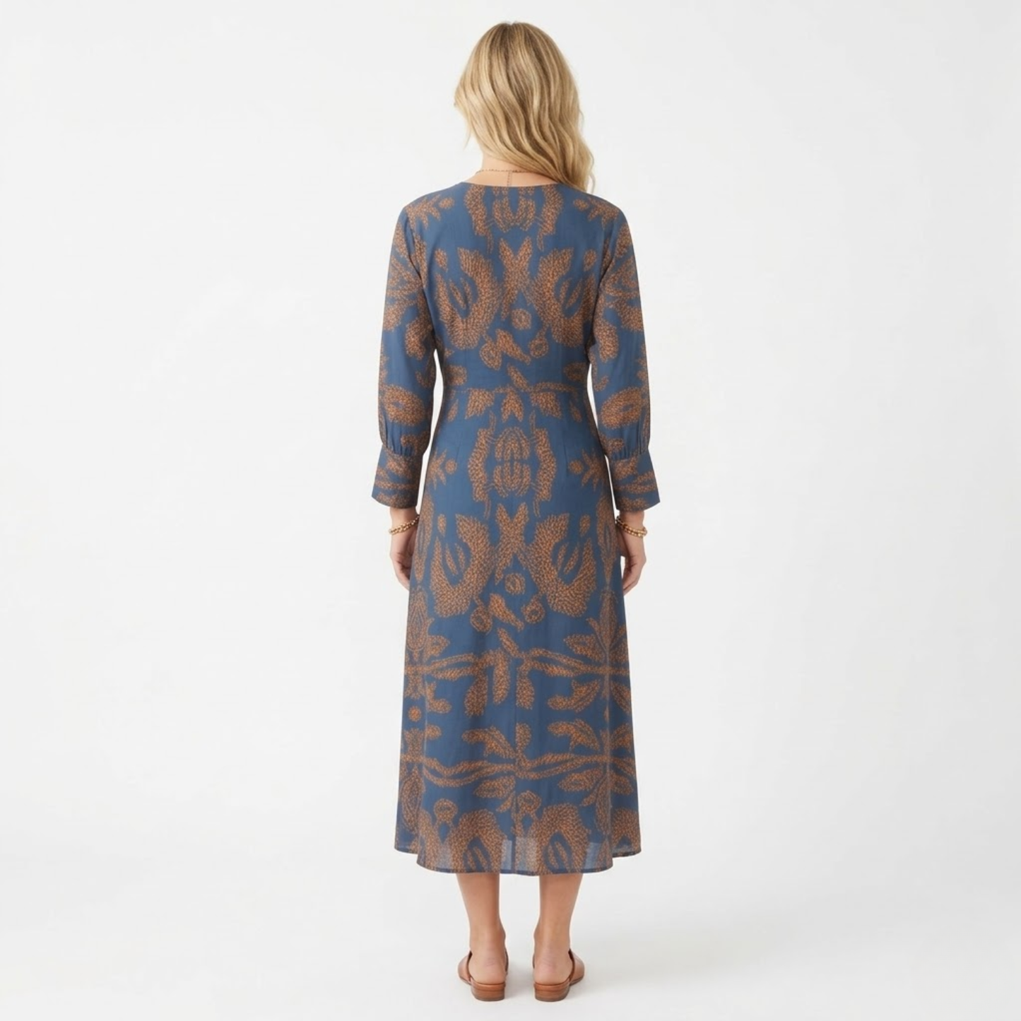 Robe Midi à Manches Longues avec Noeud Frontal et Imprimé pour Femmes