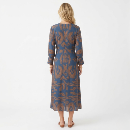 Robe Midi à Manches Longues avec Noeud Frontal et Imprimé pour Femmes