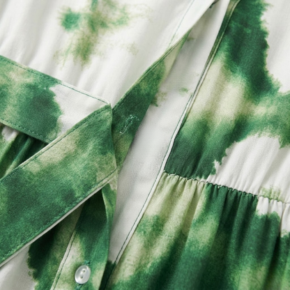 Robe Longue Fluide à Imprimé Floral avec Col en V et Manches Longues Bouffantes