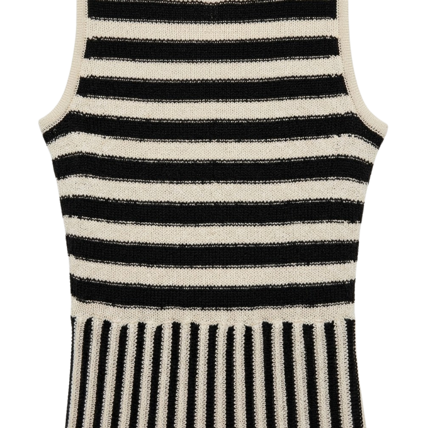 Robe Longue en Maille Sans Manches à Rayures et Col Rond pour Femmes