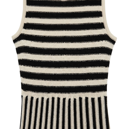 Robe Longue en Maille Sans Manches à Rayures et Col Rond pour Femmes