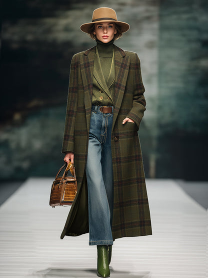Retro Plaid Long Tweed Coat