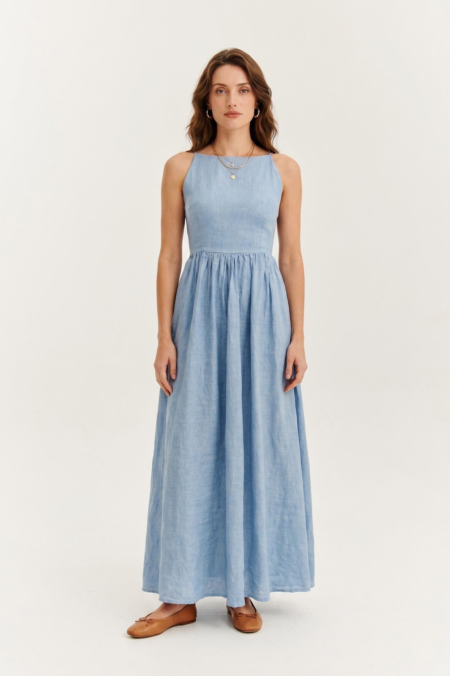 Robe Maxi "Azur" en Lin Mélangé – Dos Nu Croisé Sophistiqué