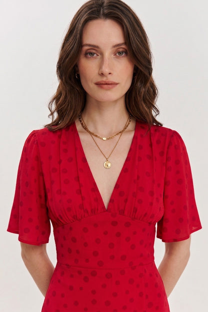Robe Midi "Romance" à Pois – Rouge Cerise