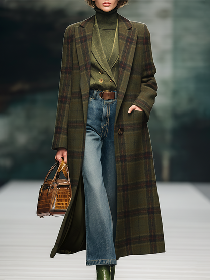 Retro Plaid Long Tweed Coat