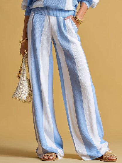 Casual And Comfortable Striped Knit Two-piece Set