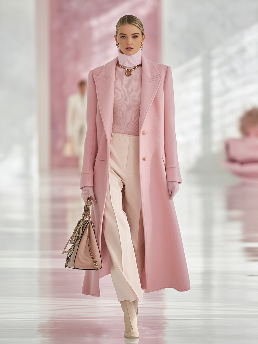 Elegant Classic Lapel Single-breasted Long Tweed Coat