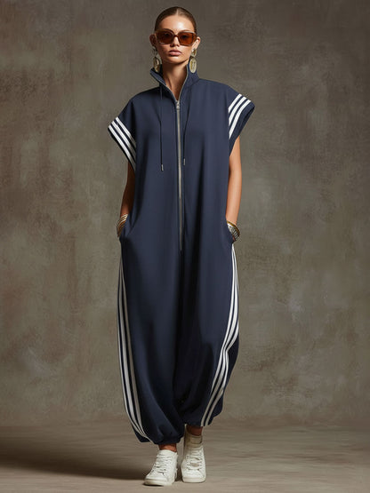 Casual Sports White Webbing Yellow-green Sleeveless Jumpsuit