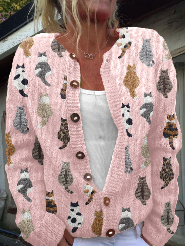 Graziella™ | Cardigan avec Imprimé de Chats et Coupe Confortable
