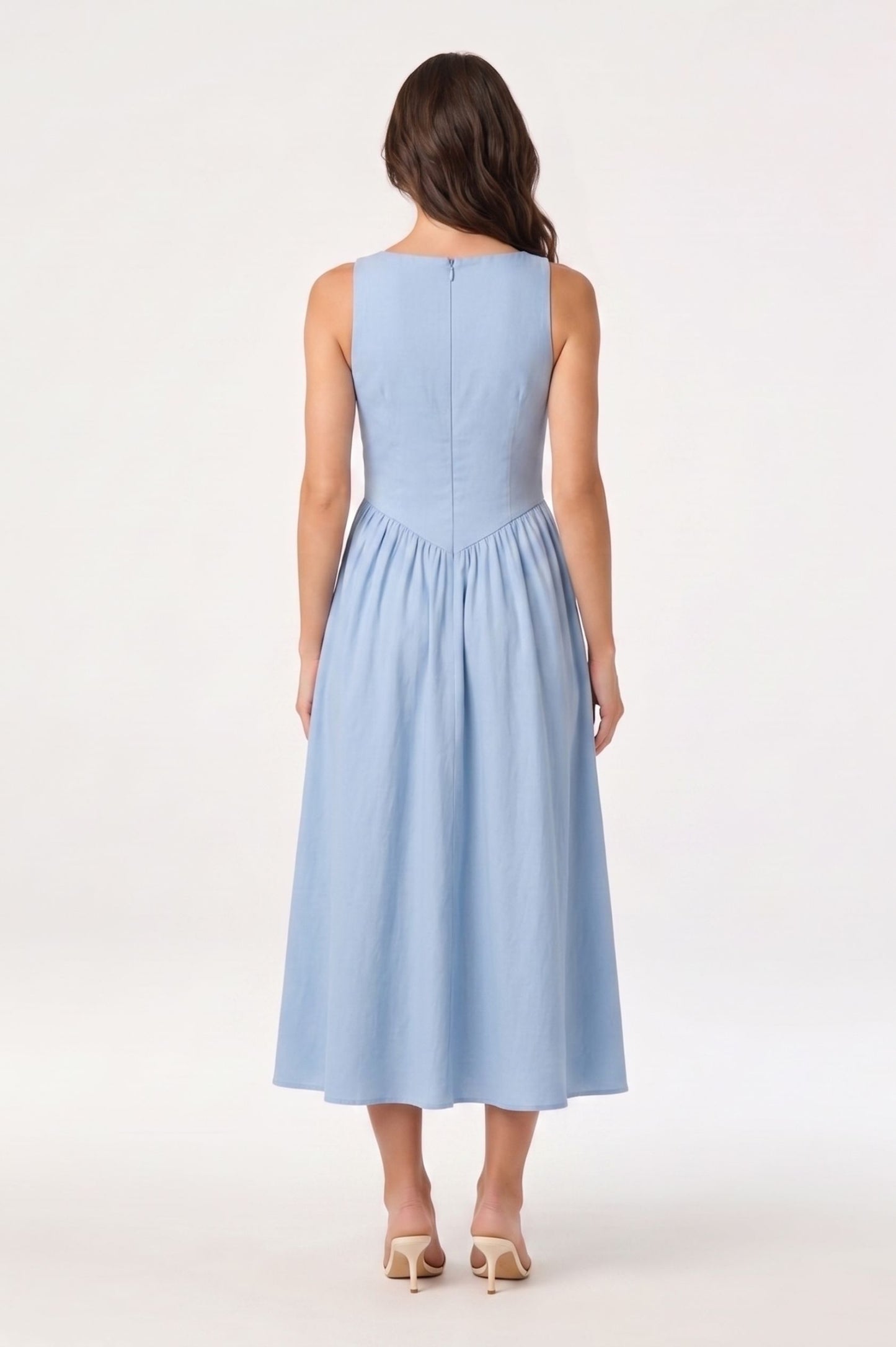 Robe Midi "Azur" Sans Manches – Bleu Ciel
