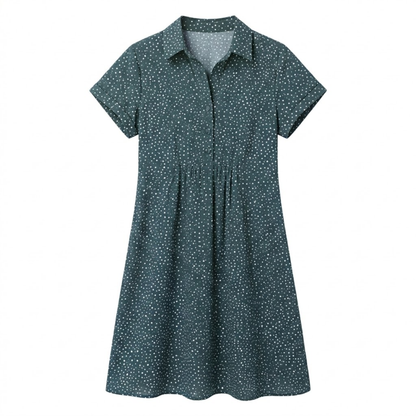 Robe d'Été Mi-Longue Imprimée à Col Rond et Manches Courtes en Polyester pour Femme