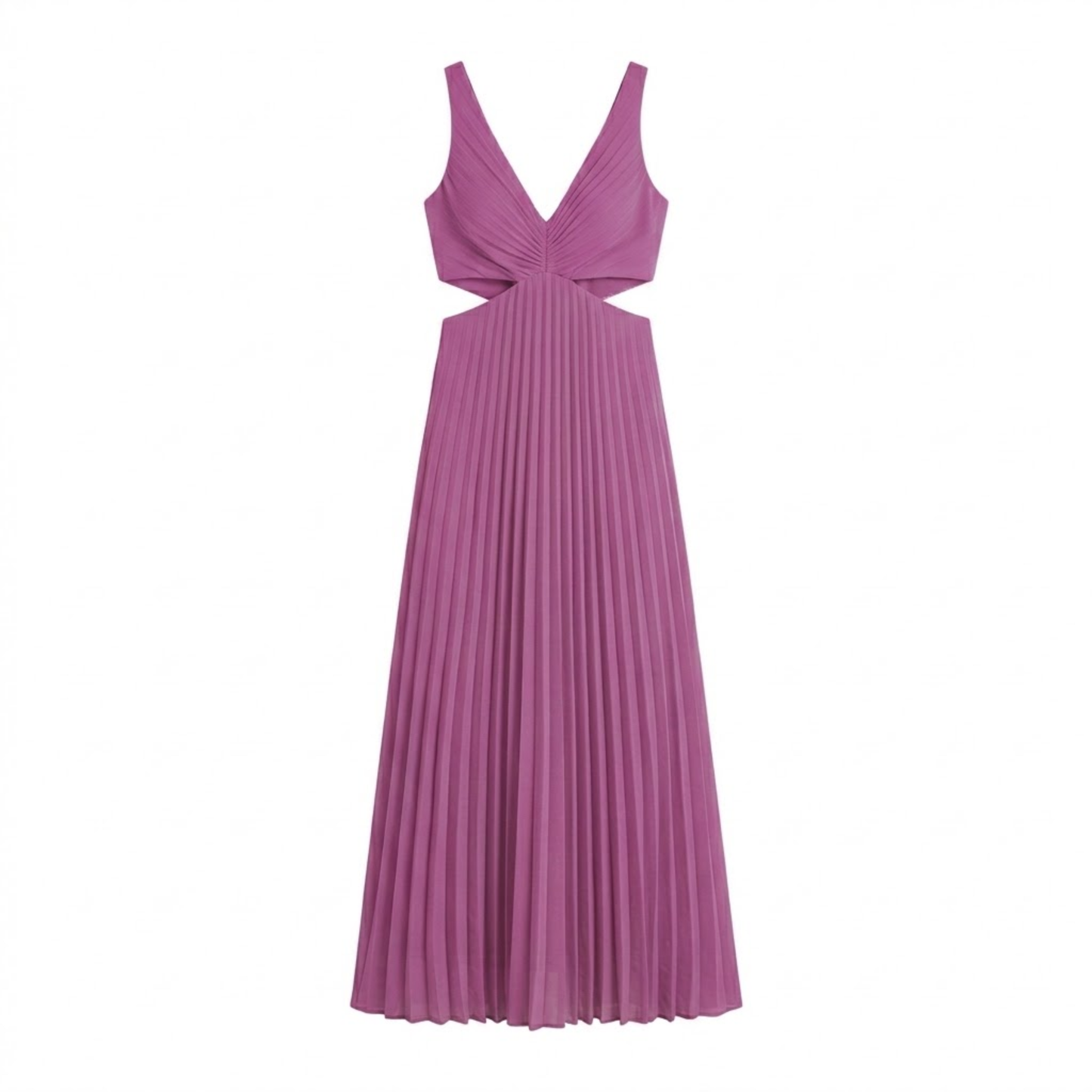 Robe Longue Plissée à Col en V avec Découpes Latérales et Dos Nu