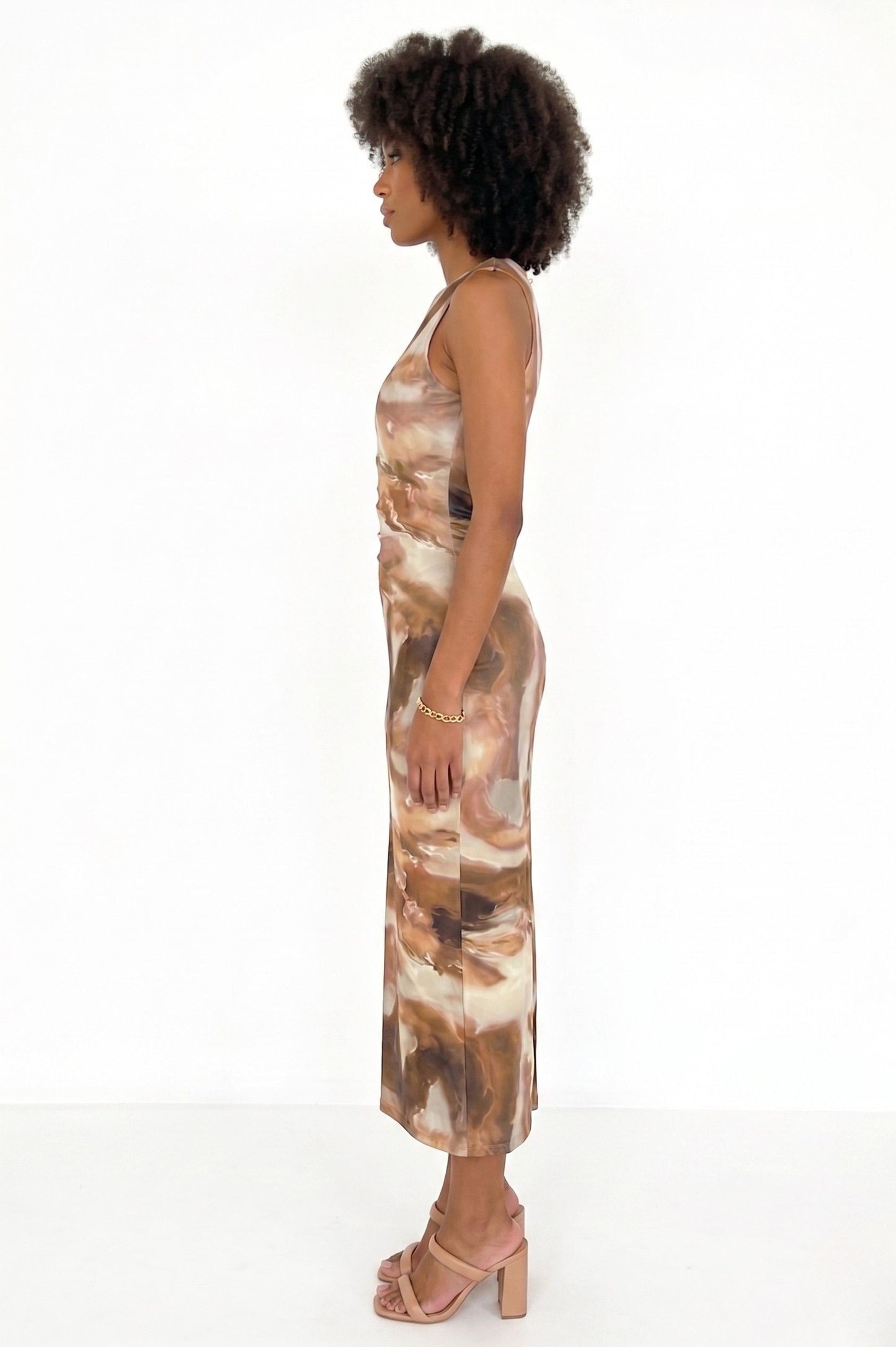 Robe Midi en Tulle "Impression Abstraite" – Tons Terre & Sable