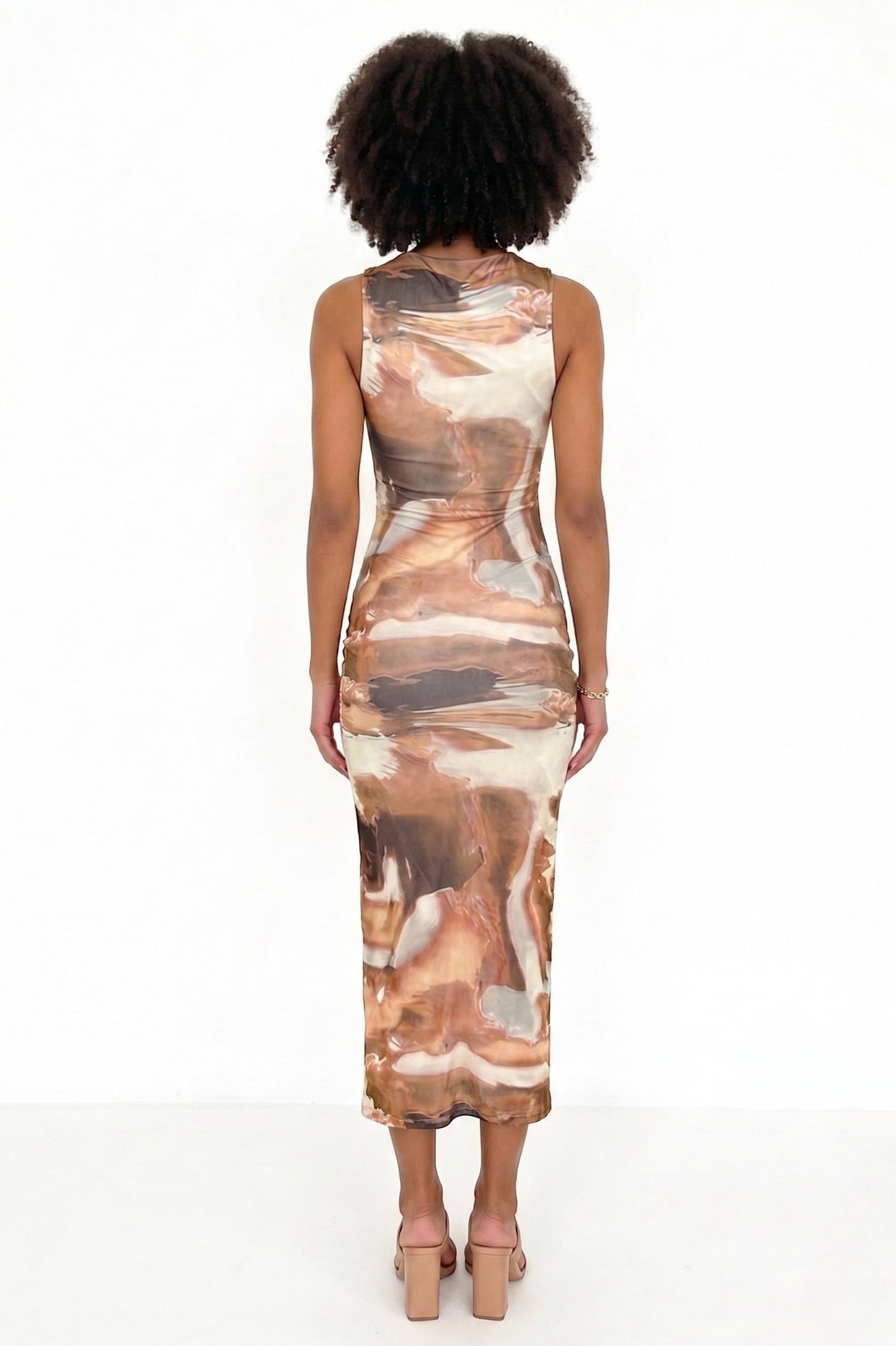 Robe Midi en Tulle "Impression Abstraite" – Tons Terre & Sable