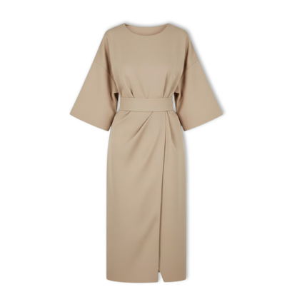 Robe longue femme à manches chauve-souris et taille marquée silhouette fluide