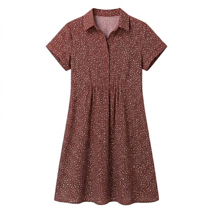 Robe d'Été Mi-Longue Imprimée à Col Rond et Manches Courtes en Polyester pour Femme