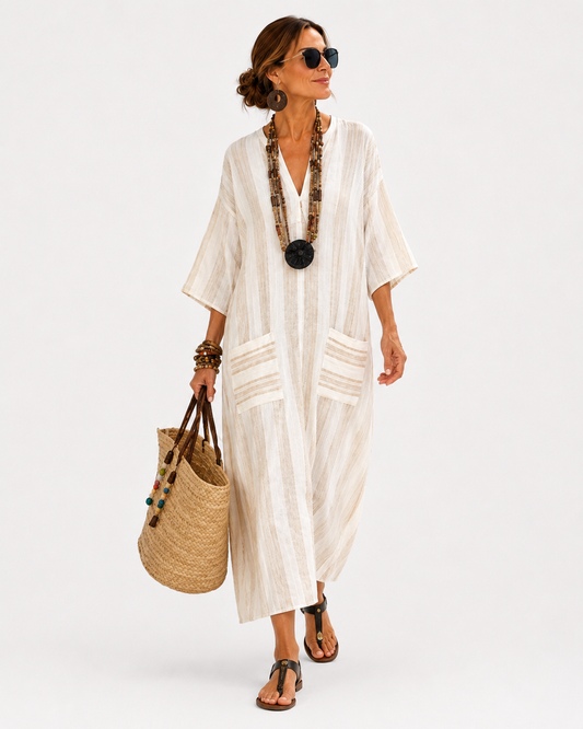 Aisha | Kaftan Blanc à Rayures