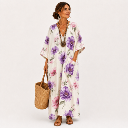 Inés | Caftan Blanc à Imprimé Floral