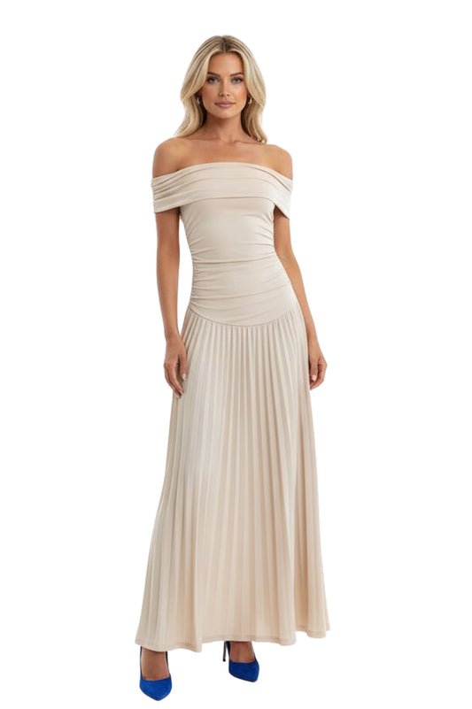 Robe Longue Plissée à Épaules Dénudées et Dos Nu pour Femme