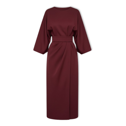 Robe longue femme à manches chauve-souris et taille marquée silhouette fluide