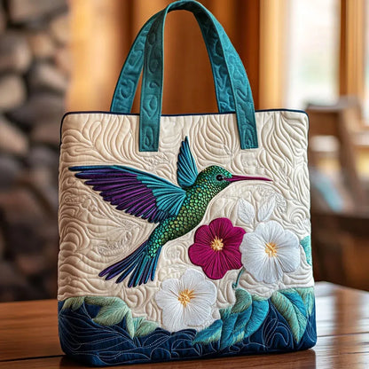 Sac Matelassé - Colibri et Fleur Blanche