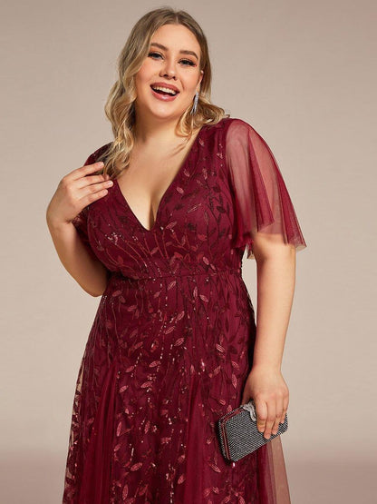 Robe Longue de Soirée Éclatante à Volants et Col en V Romantique