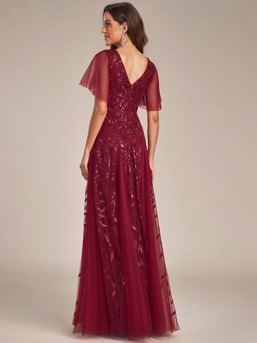 Robe Longue de Soirée Éclatante à Volants et Col en V Romantique