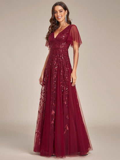 Robe Longue de Soirée Éclatante à Volants et Col en V Romantique