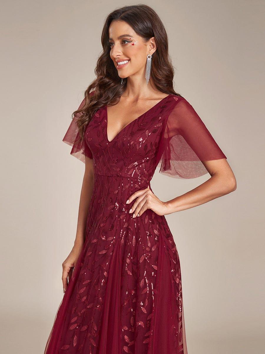 Robe Longue de Soirée Éclatante à Volants et Col en V Romantique
