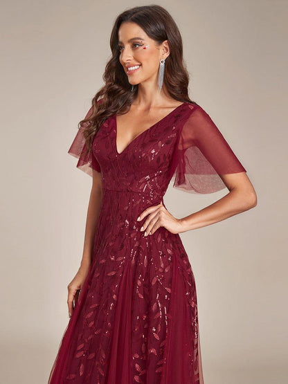 Robe Longue de Soirée Éclatante à Volants et Col en V Romantique